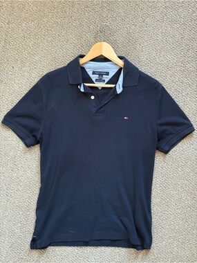 Tommy Hilfiger Men's Navy Blue Polo with Contrast Collar